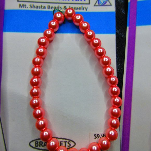 Coral Pink Glass Pearl 7" Stretchy Bracelet Lot Of 3 Different Bracelets - Picture 3 of 4